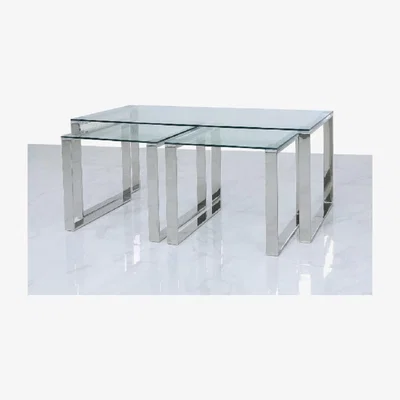 Teddy Beau Deco Home Harper Steel And Clear Glass Coffee Table And 2 End Tables