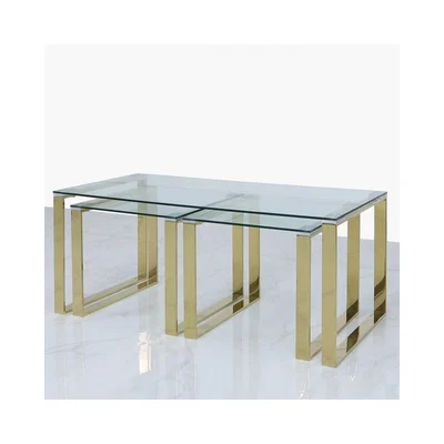 Teddy Beau Deco Home Harper Gold And Clear Glass Coffee Table And 2 End Tables