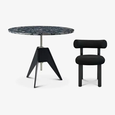 Tom Dixon Tom Dixon - Set of Four Fat Dining Chair and Screw Cafe Table Pebble Marble Table