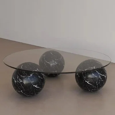 Tobias Oliver Marble Furniture | Globe Coffee Table With Glass Top | Black Italian Marble