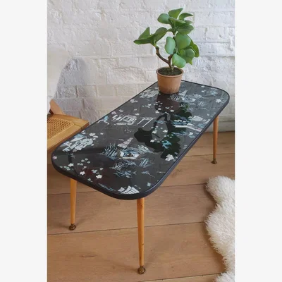 Urban Outfitters Urban Renewal Vintage Printed Top Pin Leg Coffee Table - Black 42cm x 92cm x 41cm at Urban Outfitters