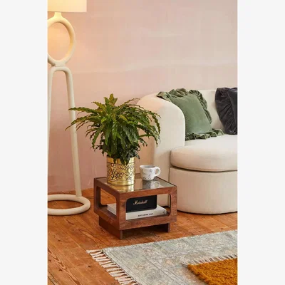 Urban Outfitters Cynthia Glass Top Square Coffee Table - Brown 38cm x 38cm x 30cm at Urban Outfitters