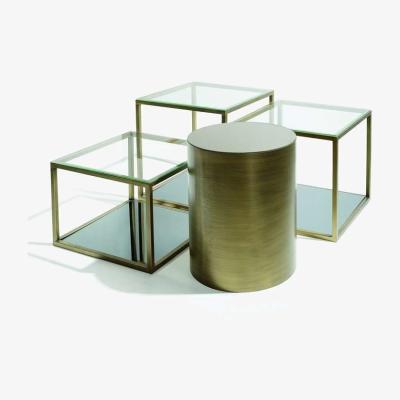 Vivense Pasific 4 Piece Coffee Table Set, Vintage Brass