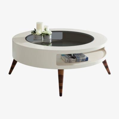 Vivense Golf Glas Coffee Table, Ecru & Walnut