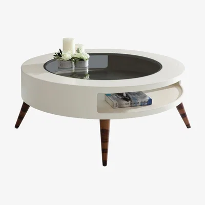 Vivense Golf Glas Coffee Table, Ecru & Walnut