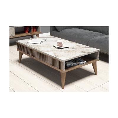 Vivense Milan Marble Design Coffee Table, White & Walnut