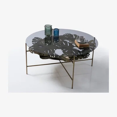 Vivense Leaf Coffee Table, Vintage Brass