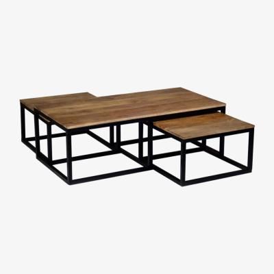 Vivense Dats 3 Piece Coffee Table, Black & Dark Wood