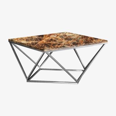 Vivense Kreon Marble Coffee Table, Natural & Chrome