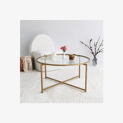 Vivense Neostyle Glass Coffee Table, Brass