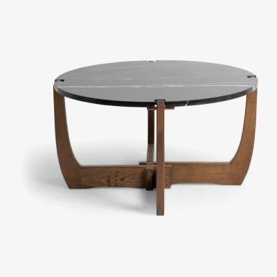 Vivense Pera Marble Coffee Table, Black & Walnut