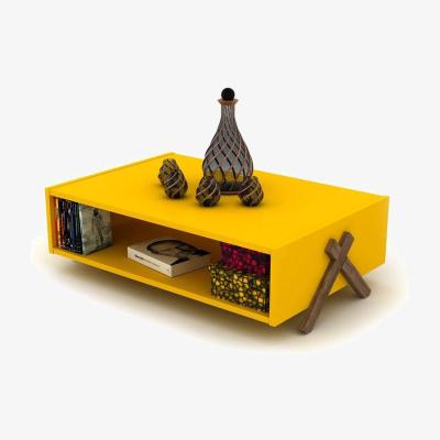Vivense Rafevi Kipp Coffee Table, Yellow & Dark Wood