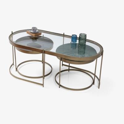 Vivense Nile Duo Coffee Table, Vintage Brass & Green