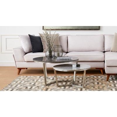 Vivense Yin Duo Coffee Table Set, White & Grey