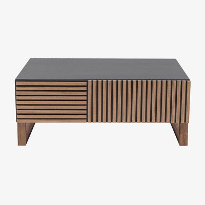 Vivense Latte Coffee Table With Drawer, Dark Wood & Black