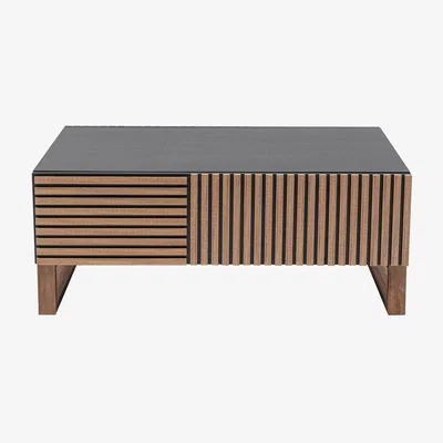 Vivense Latte Coffee Table With Drawer, Dark Wood & Black