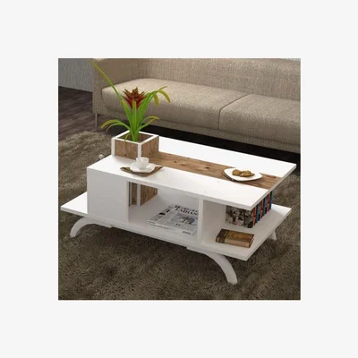 Vivense Inverno Flower Coffee Table, White & Dark Wood