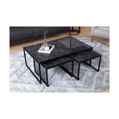 Vivense Prestige Coffee Table Set, Black Marble
