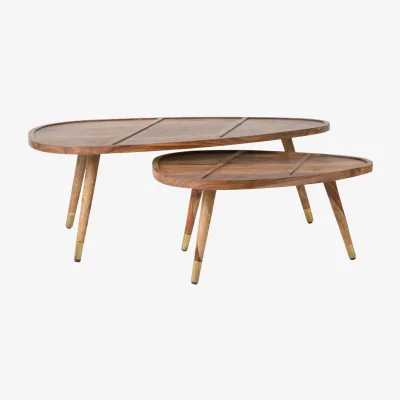 Westwing Oval Sheesham Wood Coffee Tables Sham, Set of 2