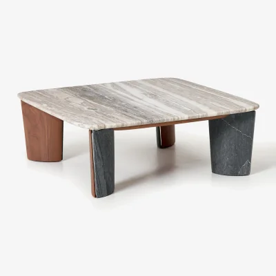 Westwing Marble & Acacia Wood Coffee Table Muno, W 85 cm