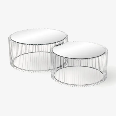 Westwing Coffee Tables Wire with Glass Top, Set of 2