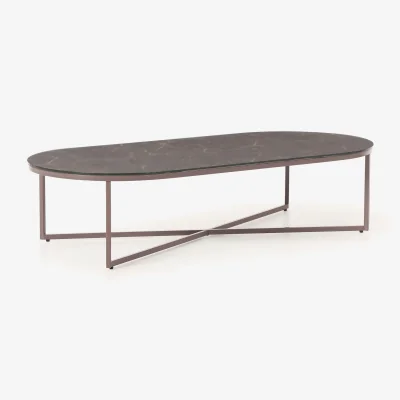 Westwing Oval Coffee Table Antigua with Marble Effect Glass Top