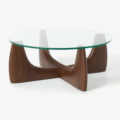 Westwing Round Wooden Coffee Table Miya with Glass Top