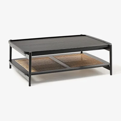 Westwing Wooden Coffee Table Libby, with Viennese Wickerwork