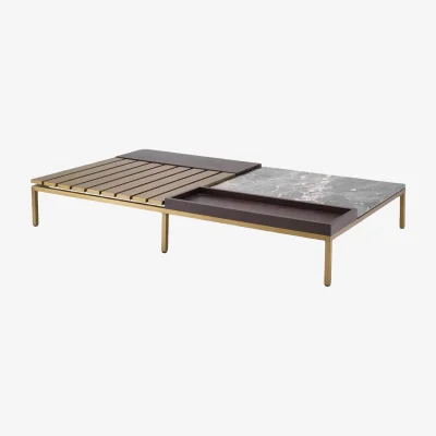 Westwing Large Coffee Table Forma with Marble Top & Wooden Tray