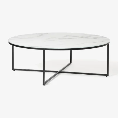 Westwing Round XL Coffee Table Antigua with Marble Effect Glass Top