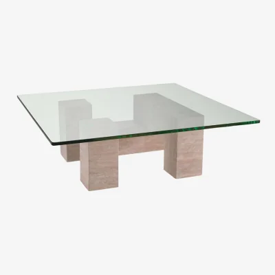 Westwing Travertine Coffee Table Ikal with Glass Top