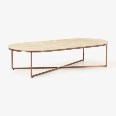 Westwing Oval Coffee Table Antigua with Marble Effect Glass Top