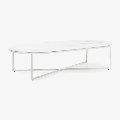 Westwing Oval Coffee Table Antigua with Marble Effect Glass Top