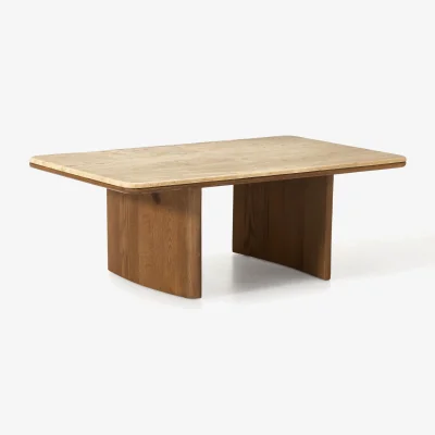 Westwing Oak Wood Coffee Table Chandler with Travertine Table Top