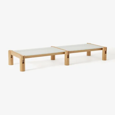 Westwing Oak Wood Coffee Table Rory with Glass Tabletop, W 206 cm