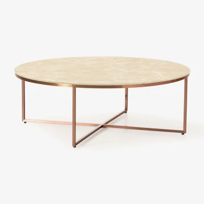 Westwing Round XL Coffee Table Antigua with Marble Effect Glass Top