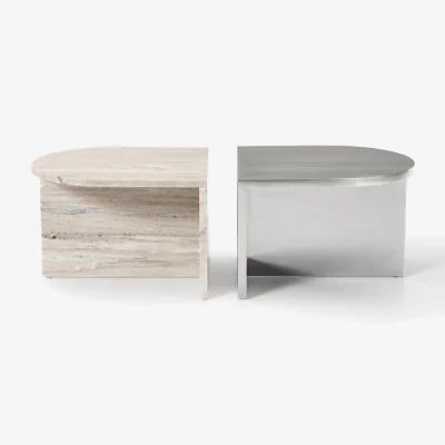 Westwing Oval Metal and Marble Coffee Tables Leander, Set of 2