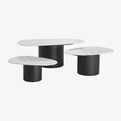 Westwing Coffee Tables Zane with Marble-Effect Tops, Set of 3