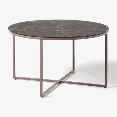 Westwing Round Coffee Table Antigua with Marble Effect Glass Top