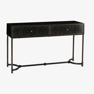 Amara William Yeoward - Brinkston Console Table - Charcoal Marquetry & Iron Legs