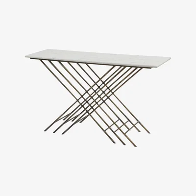 Artisanti Strata White Marble and Gold Cross Console Table