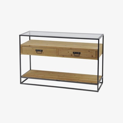 Artisanti Kempsey Glass Top Wood Console Table