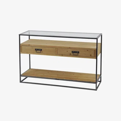 Artisanti Kempsey Glass Top Wood Console Table