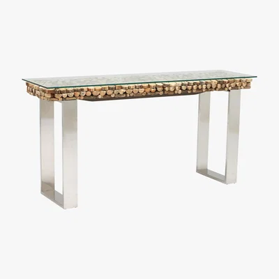 Barker and Stonehouse Caspian Atlantic 160cm Driftwood and Glass Console Table