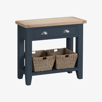 Chiltern Oak Furniture Suffolk Midnight Grey Painted Oak Console Table with Wicker Baskets