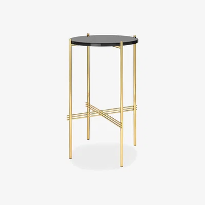 The Conran Shop TS Round Console Table in Graphite Black Glass & Brass 40cm