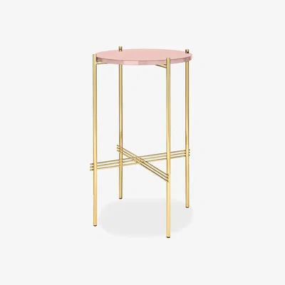 The Conran Shop TS Round Console Table in Vintage Red Glass & Brass 40cm