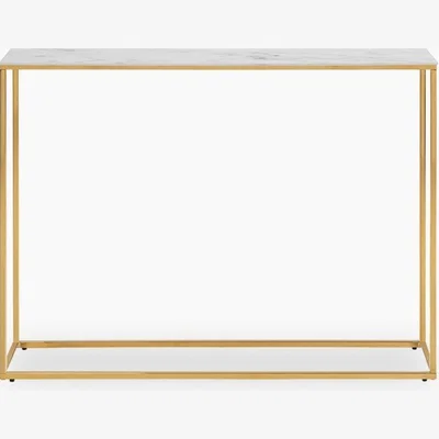 Cult Furniture Alisma Large Console Table, White Marbled Glass & Brass