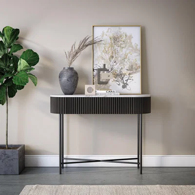 Dunelm Kiera Console Table, Mango Wood & Real Marble Black