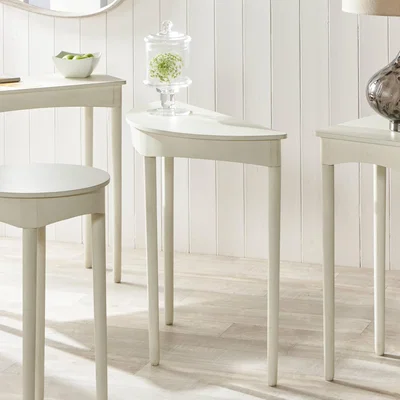 Dunelm Pacific Naha Half Moon Console Table, Painted Pine Cream